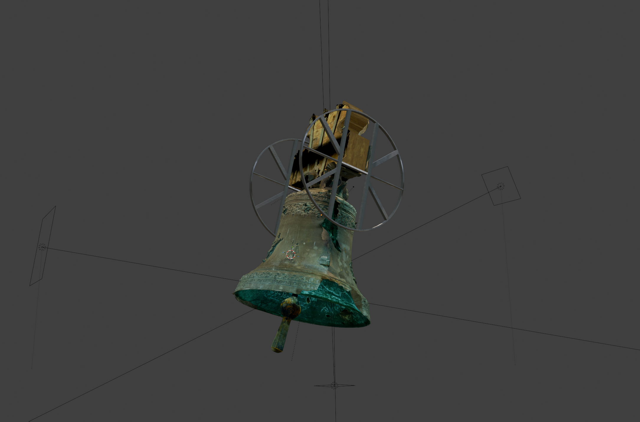 Cleaned bell assembly with clapper and frame context
